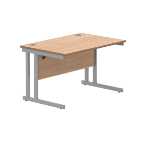 Polaris Rectangular Double Upright Cantilever Desk 1200mm x 800mm x 730mm Norwegian Beech Silver 831841 F
