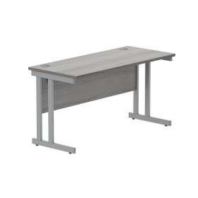 Polaris Rectangular Double Upright Cantilever Desk 1400mm x 600mm x 730mm Alaskan Grey Oak Silver 831724 F