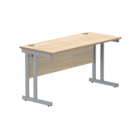 Polaris Rectangular Double Upright Cantilever Desk 1400mm x 600mm x 730mm Canadian Oak Silver 831853 F