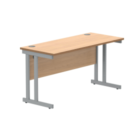 Polaris Rectangular Double Upright Cantilever Desk 1400mm x 600mm x 730mm Norwegian Beech Silver 831705 F