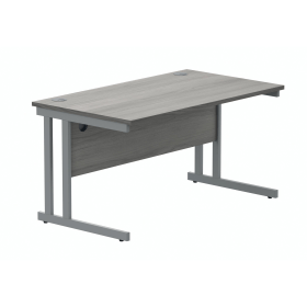 Polaris Rectangular Double Upright Cantilever Desk 1400mm x 800mm x 730mm Alaskan Grey Oak Silver 831727 F