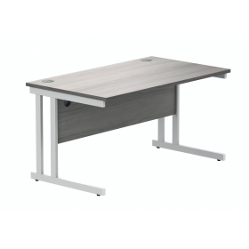 Polaris Rectangular Double Upright Cantilever Desk 1400mm x 800mm x 730mm Alaskan Grey Oak White 831735 F