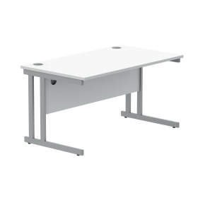 Polaris Rectangular Double Upright Cantilever Desk 1400mm x 800mm x 730mm Arctic White Silver 831711 F