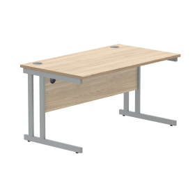 Polaris Rectangular Double Upright Cantilever Desk 1400mm x 800mm x 730mm Canadian Oak Silver 831856 F
