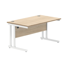 Polaris Rectangular Double Upright Cantilever Desk 1400mm x 800mm x 730mm Canadian Oak White 831863 F