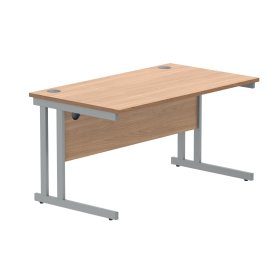 Polaris Rectangular Double Upright Cantilever Desk 1400mm x 800mm x 730mm Norwegian Beech Silver 831842 F