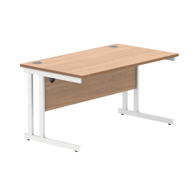Polaris Rectangular Double Upright Cantilever Desk 1400mm x 800mm x 730mm Norwegian Beech White 831848 F