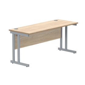 Polaris Rectangular Double Upright Cantilever Desk 1600mm x 600mm x 730mm Canadian Oak Silver 831854 F