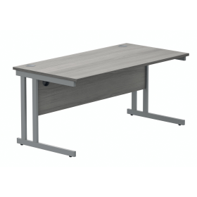Polaris Rectangular Double Upright Cantilever Desk 1600mm x 800mm x 730mm Alaskan Grey Oak Silver 831728 F
