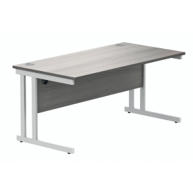 Polaris Rectangular Double Upright Cantilever Desk 1600mm x 800mm x 730mm Alaskan Grey Oak White 831736 F