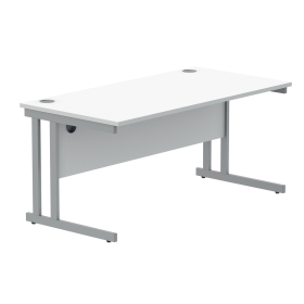 Polaris Rectangular Double Upright Cantilever Desk 1600mm x 800mm x 730mm Arctic White Silver 831712 F