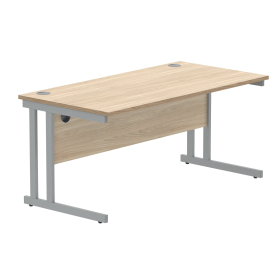 Polaris Rectangular Double Upright Cantilever Desk 1600mm x 800mm x 730mm Canadian Oak Silver 831857 F