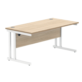 Polaris Rectangular Double Upright Cantilever Desk 1600mm x 800mm x 730mm Canadian Oak White 831864 F