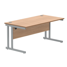 Polaris Rectangular Double Upright Cantilever Desk 1600mm x 800mm x 730mm Norwegian Beech Silver 831843 F