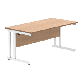 Polaris Rectangular Double Upright Cantilever Desk 1600mm x 800mm x 730mm Norwegian Beech White 831849 F