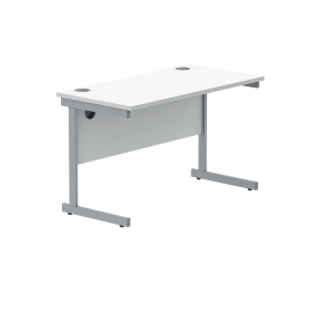 Polaris Rectangular Single Upright Cantilever Desk 1200mm x 600mm x 730mm Arctic White Silver 831671 F
