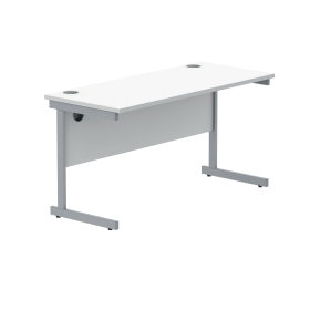 Polaris Rectangular Single Upright Cantilever Desk 1400mm x 600mm x 730mm Arctic White Silver 831672 F