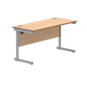 Polaris Rectangular Single Upright Cantilever Desk 1400mm x 600mm x 730mm Norwegian Beech Silver 831795 F