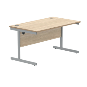 Polaris Rectangular Single Upright Cantilever Desk 1400mm x 800mm x 730mm Canadian Oak Silver 831810 F