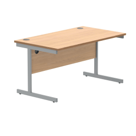 Polaris Rectangular Single Upright Cantilever Desk 1400mm x 800mm x 730mm Norwegian Beech Silver 831798 F