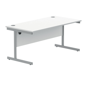 Polaris Rectangular Single Upright Cantilever Desk 1600mm x 800mm x 730mm Arctic White Silver 831829 F