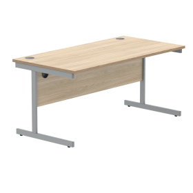 Polaris Rectangular Single Upright Cantilever Desk 1600mm x 800mm x 730mm Canadian Oak Silver 831811 F