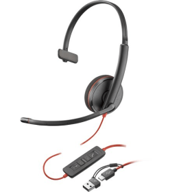 Poly Blackwire 3210 Monaural Wired On Ear UC USB C A Headset Black 893023 F