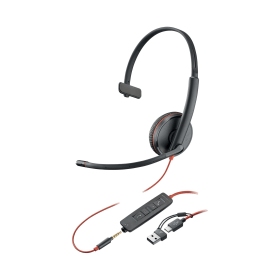 Poly Blackwire 3215 Monaural Wired On Ear UC 3.5mm USB C A Headset Bulk Black 893027 F