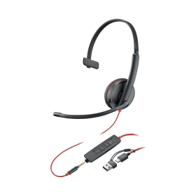 Poly Blackwire 3215 Wired On Ear Monaural UC 3.5mm USB C A Headset Black 893025 F