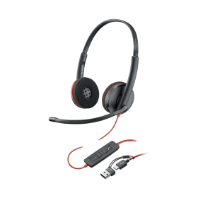 Poly Blackwire 3220 Wired On Ear Stereo USB C A Headset Black 860350 F