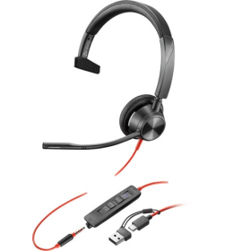 Poly Blackwire 3315 Monaural Wired On Ear MS 3.5mm USB C A Headset Black 852257 F