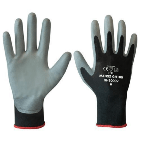 Polyco GH100 PU Coated Nylon Gloves Black Large 411259 F