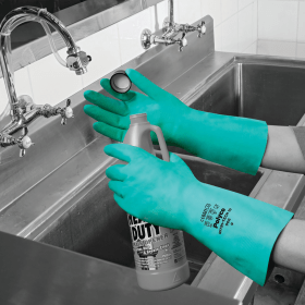 Polyco Nitri Tech III Flock Lined Nitrile Synthetic Rubber Gloves Large Green 478618 F