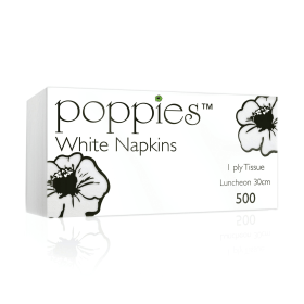 Poppies 1 Ply Napkins 30cm White 500 Pack 929949 F