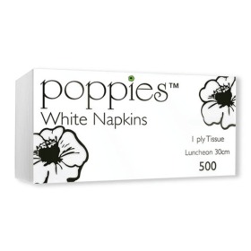 Poppies 1 Ply Napkins White 30cm 500 Pack PIE32072 F