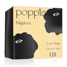 Poppies 2 Ply Napkins 4 Fold 33cm Black 2000 Pack PIE32382 F
