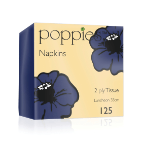 Poppies 2 Ply Tissue Napkins Luncheon 4 Fold Navy Blue 33cm 125 Pack 918106 F