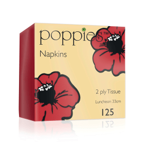 Poppies 2 Ply Tissue Napkins Luncheon 4 Fold Red 33cm 125 Pack 918108 F