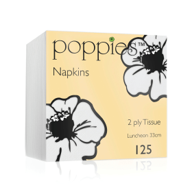 Poppies 2 Ply Tissue Napkins Luncheon 4 Fold White 33cm 125 Pack 918114 F