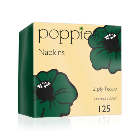 Poppies 2 Ply Tissue Napkins Luncheon Forest Green 33cm 125 Pack 918105 F