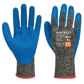Portwest Aramid HR Cut Latex Gloves Black Blue Large 12 Pack 869957 F
