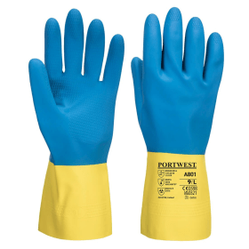 Portwest Double Dipped Latex Gauntlet Yellow Blue Small 12 Pack 863858 F