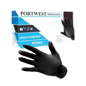 Portwest Powder Free Nitrile Disposable Glove Black Medium 100 Pack 870105 F