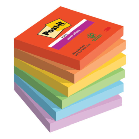 Post It Super Sticky Notes 90 Sheets 76mm x 76mm Playful Assorted 6 Pack 3M92443 F
