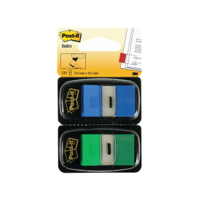 Post it Index Tabs Dispenser 25x43mm Green Blue 100 Pack 680 GB2 132216 F