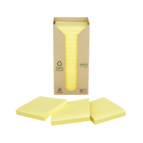 Post it Notes Recycled Tower 100 Sheets 76mm x 76mm Canary Yellow 16 Pack 127220 F