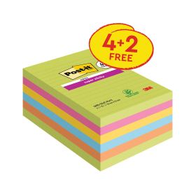 Post it Notes Super Sticky XXL 90 Sheets 101mm x 152mm Ultra Colours VALUE PACK 4 PLUS 2 FREE 6 Pack 489600 F