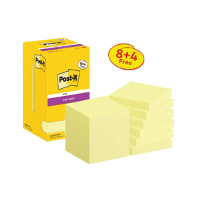 Post it Super Sticky 76x76mm 90 Sheets Canary Yellow VALUE PACK 8 4 FREE Pack of 12 654 SSCY P8 797953 F