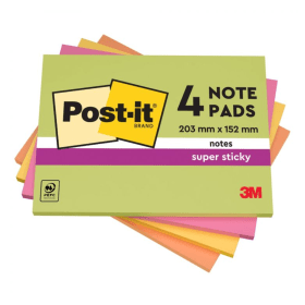 Post it Super Sticky Meeting Pad 45 Sheets 152mm x 101mm Neon 4 Pack