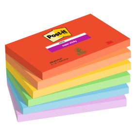 Post it Super Sticky Notes 90 Sheets 76mm x 127mm Playful Colours 6 Pack
